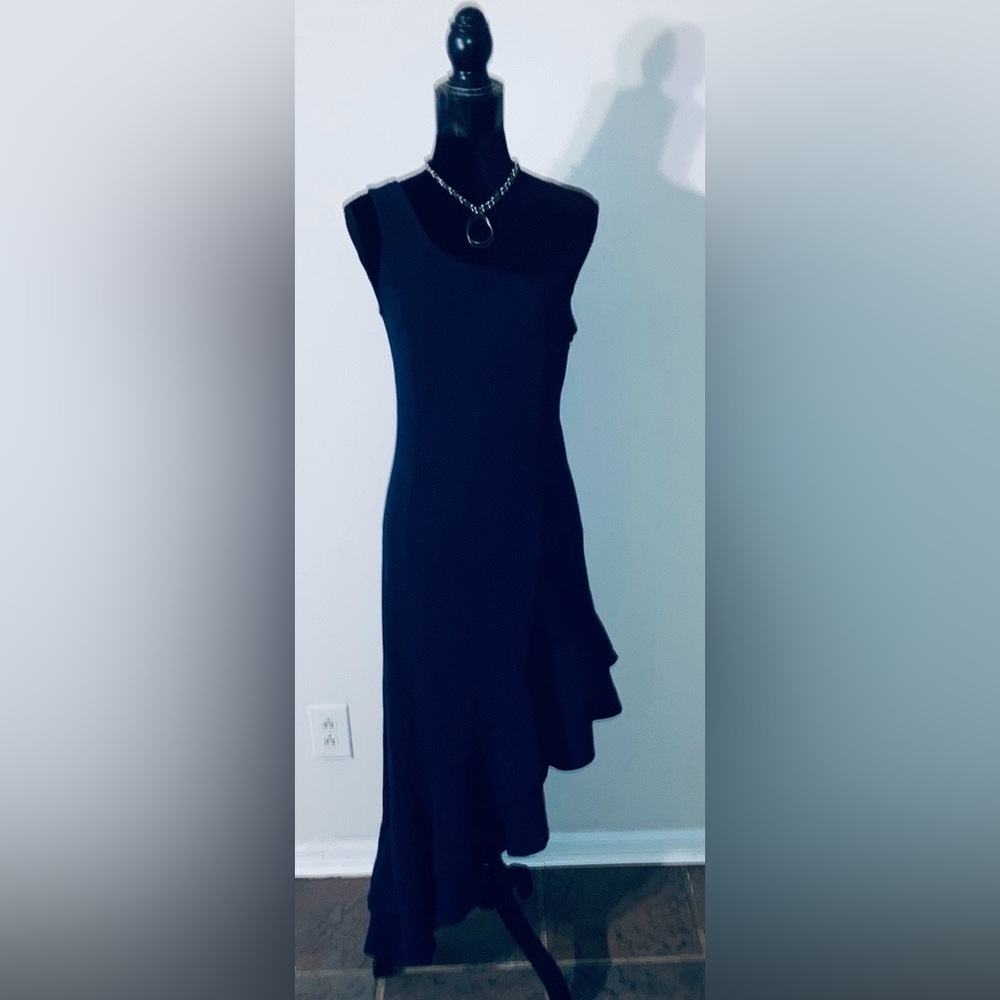 Elegant Women’s Navy Blue Asymmetrical Dress - Size Medium